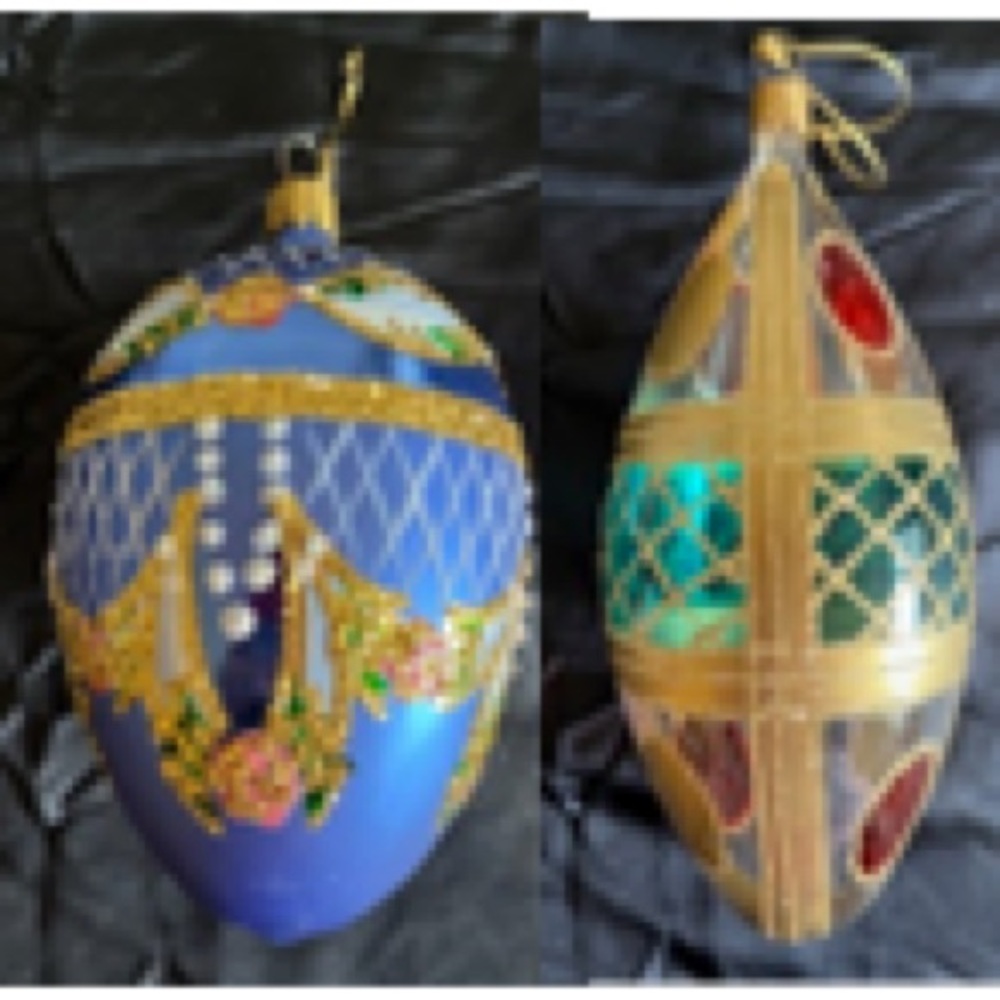 2 Waterford Holiday Heirlooms Ornaments -- Blue/Gold, Gold/Green/Red